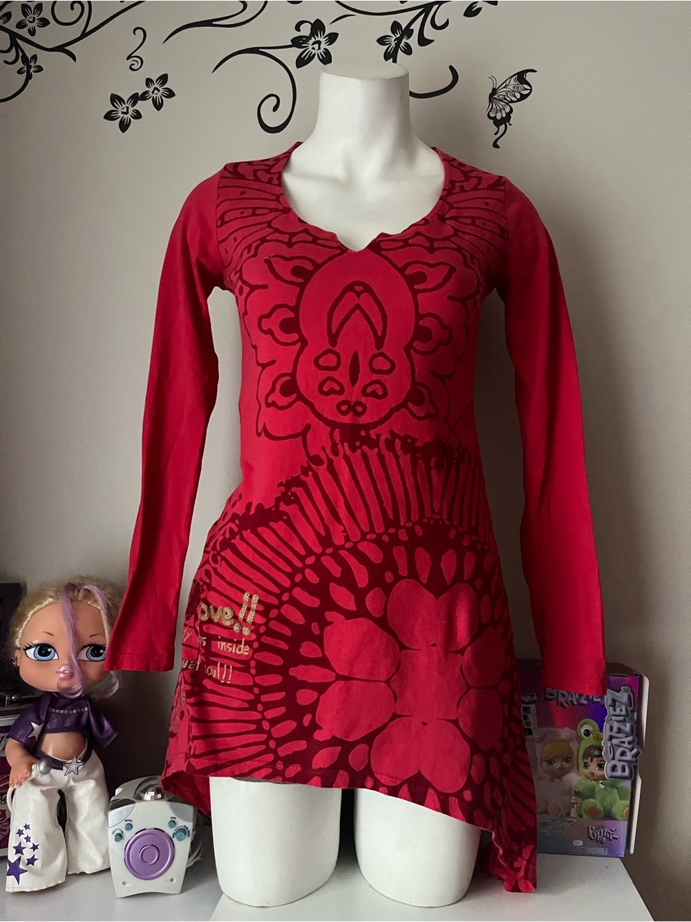Desigual Abstract Print Long Sleeve Tunic in Red & Black